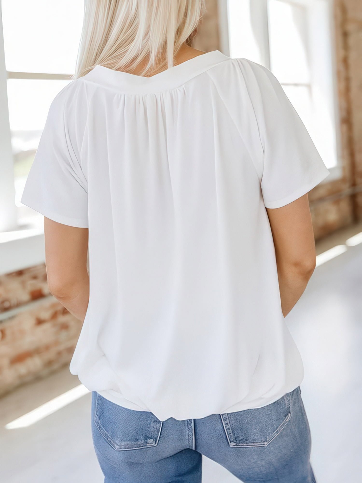 Women Tops Short Sleeve Summer Casual Basic V Neck T Shirts for Women Loose Casual Tees for Ladies Tops for Woman White XL - Image 2