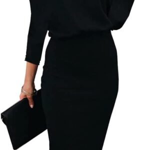 Women Off The Shoulder 3/4 Sleeve Batwing HIPS-Wrap Pencil Party Sexy Bodycon Midi Dress