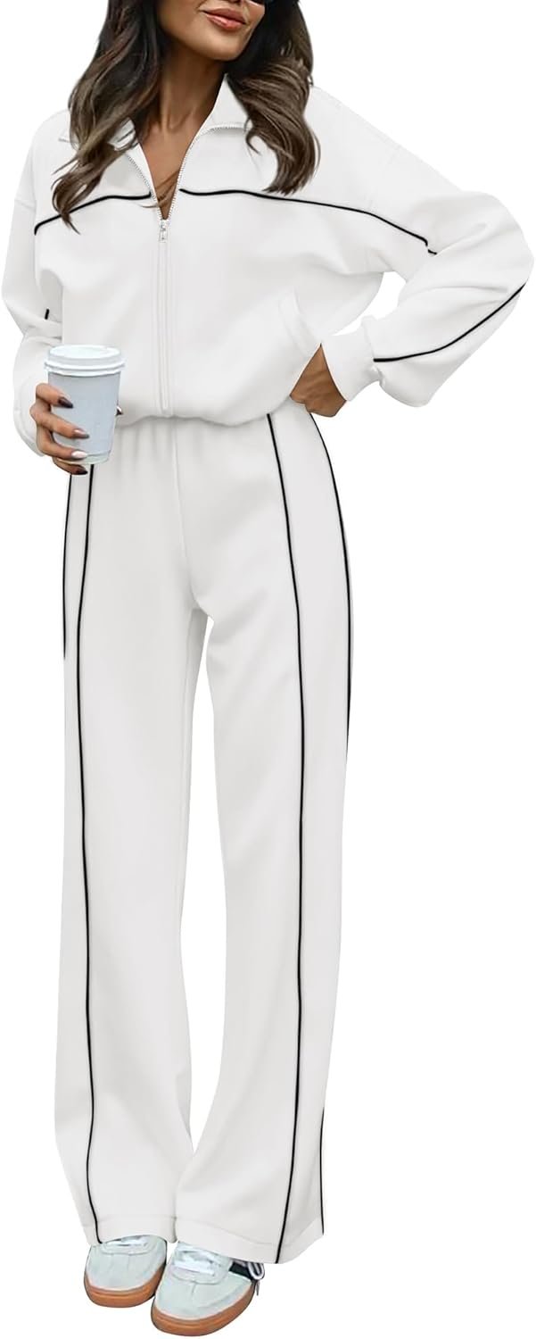 Women Two Piece Tracksuit Fall 2025 Long Sleeve Zip Up Sweatshirt Long Pants Outfits Jogger Sweatsuit Sets