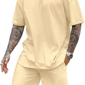 Men 2 Piece Outfits Casual Tracksuit Shorts Summer Sweatsuit Oversize Short Sleeve Sport Set