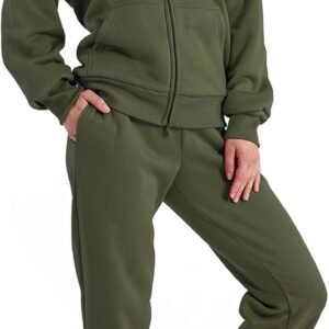 Women Two Piece Tracksuit Sherpa Lined Sweatsuit Lounge Hoodie Sweatshirt and Sweatpants Jogger Outfits Set