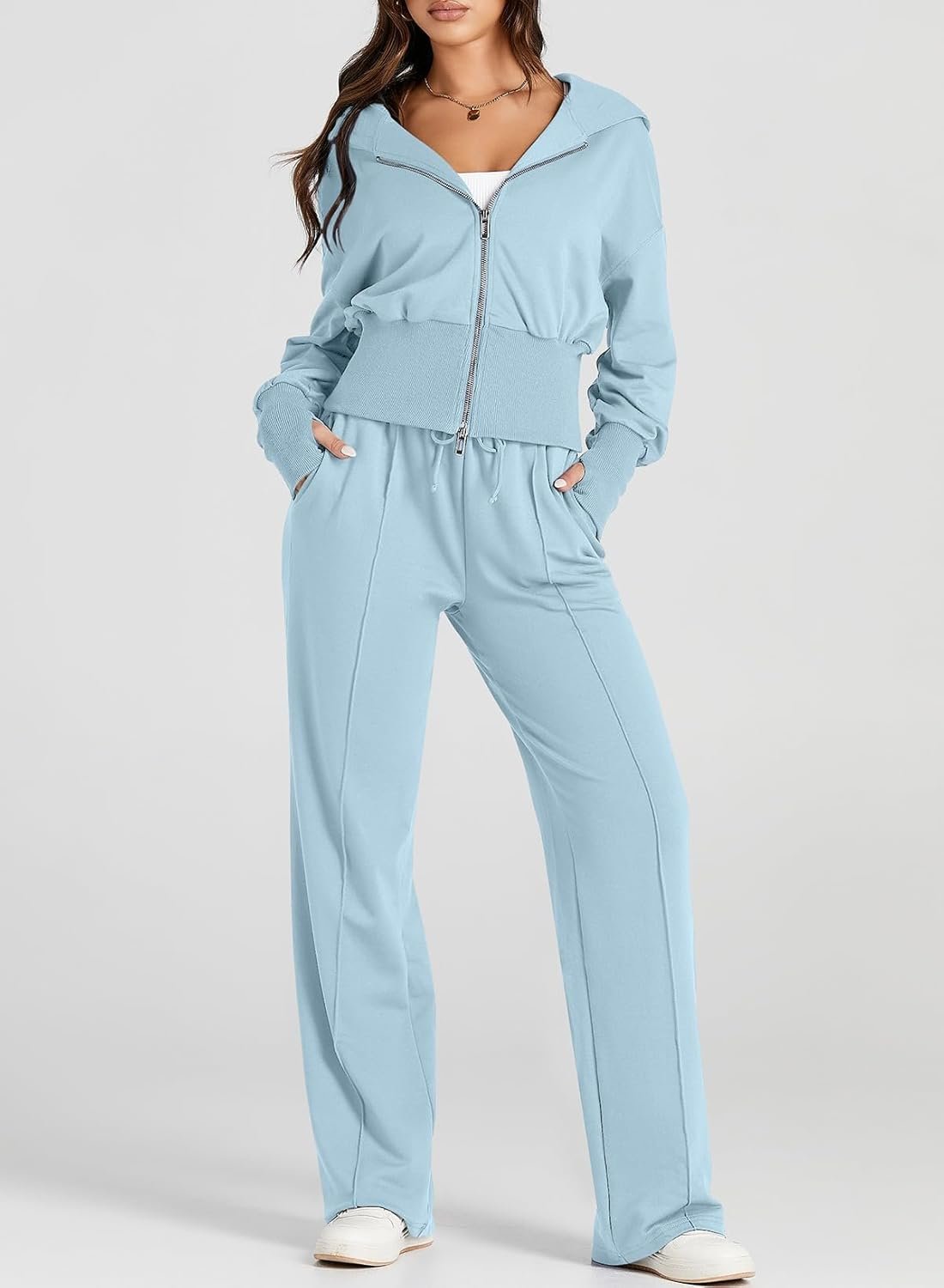 Women 2 Piece Casual Outfit Workout Hoodie Sweatsuits with Sweatpant Travel Airport Track Suits Lounge Sets - Image 2