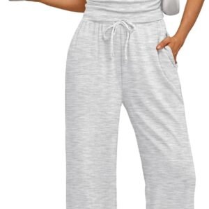 2 Piece Matching Summer Sweatsuit Lounge Set Women Wide Leg Pants Side Ruching Crop Top Sets