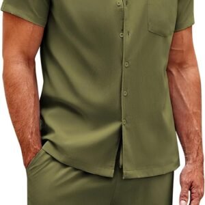 Men Short Sets 2 Piece Summer Beach Outfits Short Sleeve Shirts and Shorts Sets for Men