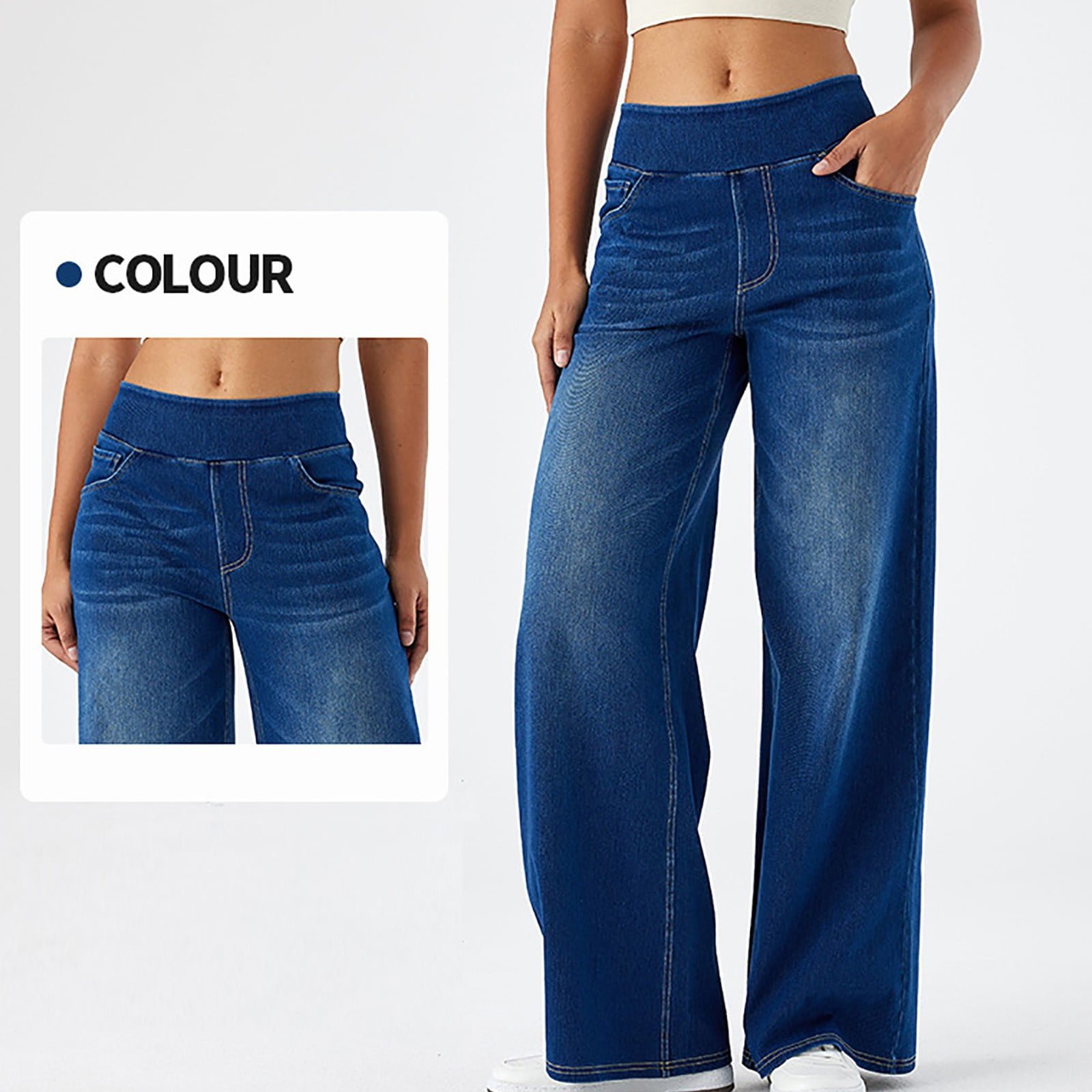 Women Wide Leg Jeans Baggy High Waisted Pull on Stretch Denim Pants Trendy Casual Trousers with Pockets - Image 2