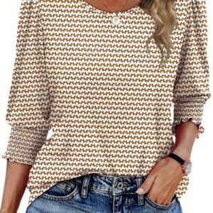 Blouses for Women Dressy Casual 3/4 Length Sleeve Women Tops with Smocked Cuffs Fashion Shirts