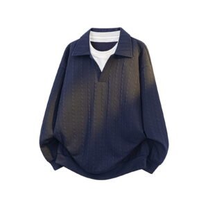 Fall Tops for Men Trendy Collared Shirts Solid Color Long Sleeve Pullover Tees Fall Winter Clothes