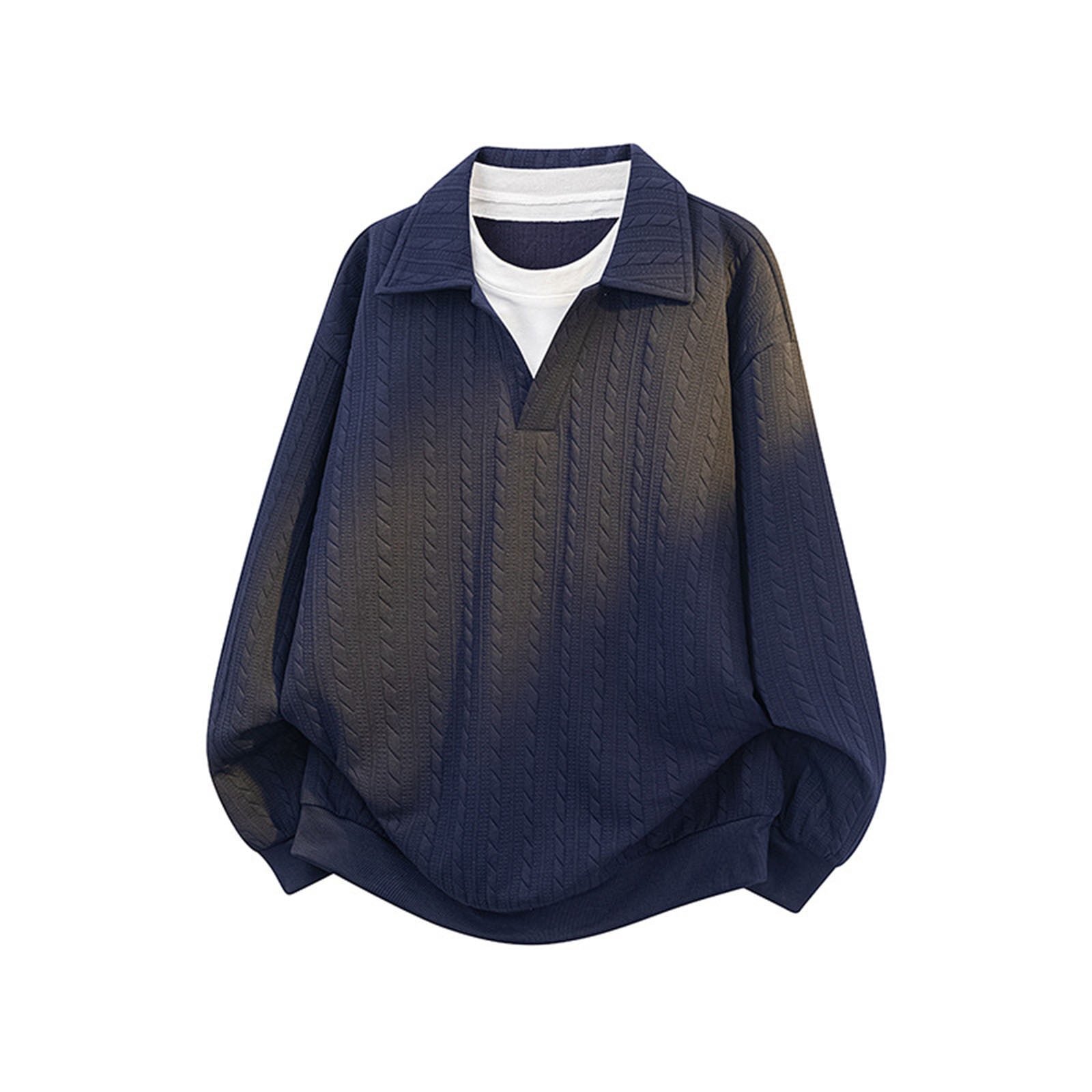 Fall Tops for Men Trendy Collared Shirts Solid Color Long Sleeve Pullover Tees Fall Winter Clothes