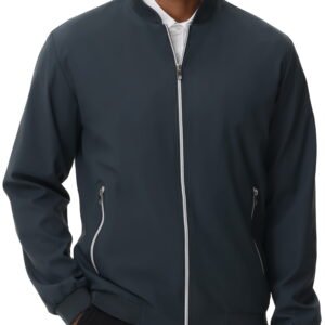 Men's Bomber Jacket Lightweight Casual Flight Windbreaker Zip Up Coat with Pocket Grey Blue 2XL