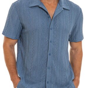 Men's Casual Button Down Shirts Short Sleeve Shirts Vacation Beach Summer Hollow Out Tops