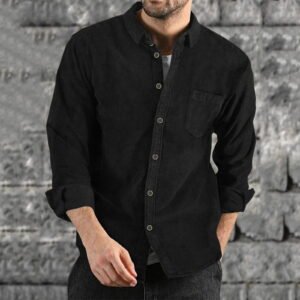 Mens Autumn Winter Corduroy Shirts Casual Long Sleeves Solid Color Buttoned Lightweight Shirts Mens Top