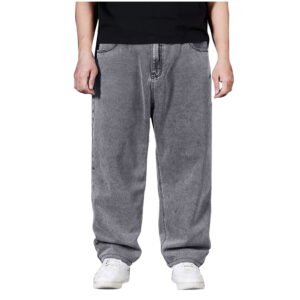 Mens Baggy Hip Hop Jeans Casual Loose Fit Vintage Skateboard Dance Denim Pants Casual Elastic Straight Leg Sport Pant Gray 6