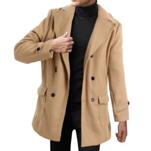 Mens Leather Jacket Lapel Long Sleeve Padded Thicken Sheepskin Short Oversized Denim Jacket Men,Khaki,XL