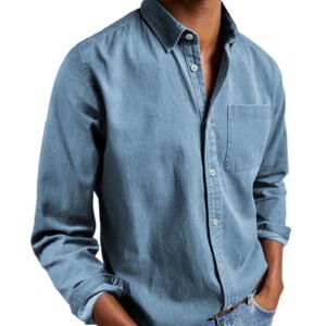 Mens Shirts Fashion Top Comfortable Solid Color Button Long Sleeve Tops Mens Summer Clothing,Blue,L