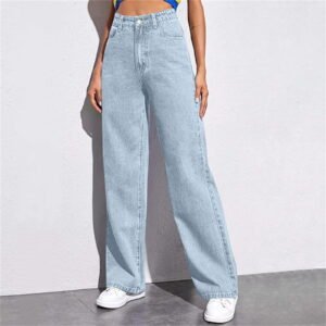 Women Wide Leg Jeans Basic Pants Boyfriend High Waisted Baggy Strechy Trendy Plus Size Denim Pants (Light Blue, 5XL)