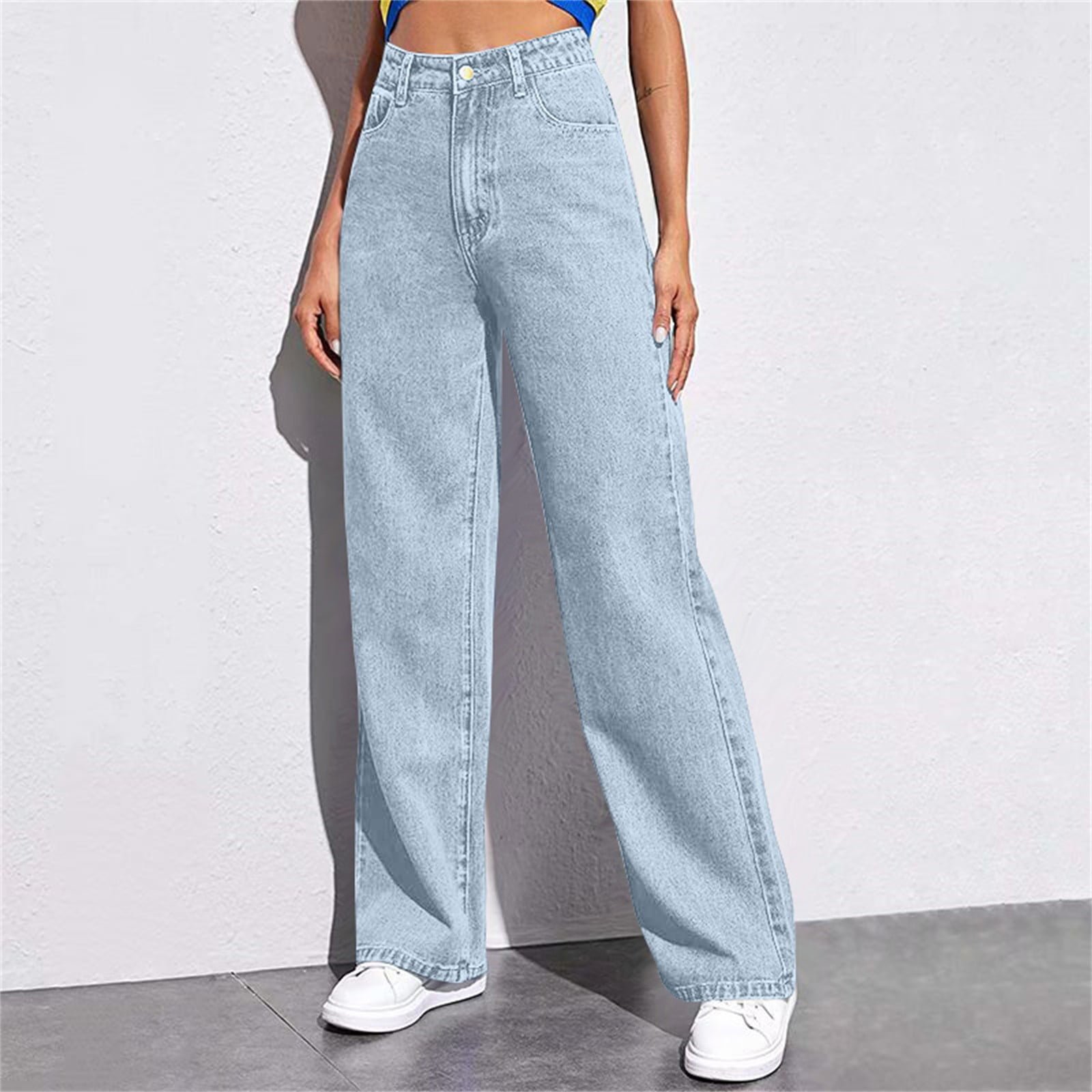 Women Wide Leg Jeans Basic Pants Boyfriend High Waisted Baggy Strechy Trendy Plus Size Denim Pants (Light Blue, 5XL)