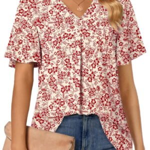 Women Tops Dressy Blouses V Neck Short Sleeve Tunic Tops Casual Work Shirts