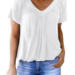Women Tops Short Sleeve Summer Casual Basic V Neck T Shirts for Women Loose Casual Tees for Ladies Tops for Woman White XL