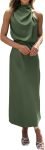 Women's Sleeveless Cocktail Dresses Mock Neck Keyhole Elastic High Waist Wedding Guest Evening Party Maxi Dress