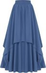 Maxi Skirt for Women Summer Boho Elastic High Waist Pleated A-Line Flowy Ruffle Swing Tiered Long Beach Skirt Dress