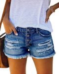 Women Ripped Denim Jean Shorts Mid Rise Summer Hot Raw Hem Casual Shorts