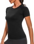 Womens Short Sleeve Athletic Shirts Slim Fit Breathable Running Shirts Moisture Wicking Yoga Workout Tops