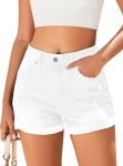 Women Mid-High Rise Ripped Denim Shorts Stretchy Distressed Jean Shorts with Pockets Folded Hem Casual Summer Jorts