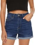 Women Denim Shorts High Rise Trendy Stretch Frayed Summer Casual Jean Shorts