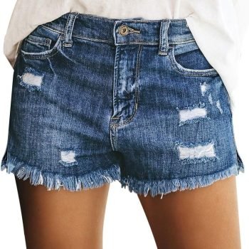 Women's Casual Mid Rise Denim Shorts Stretch Ripped Raw Hem Jean Shorts