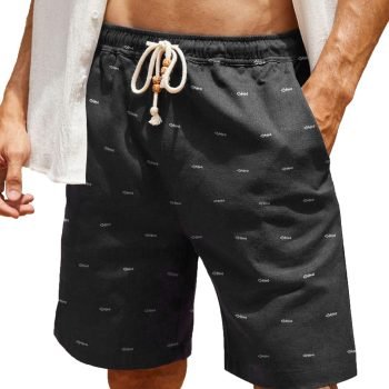 Men's Linen Shorts Casual Elastic Waist Drawstring Summer Beach Shorts